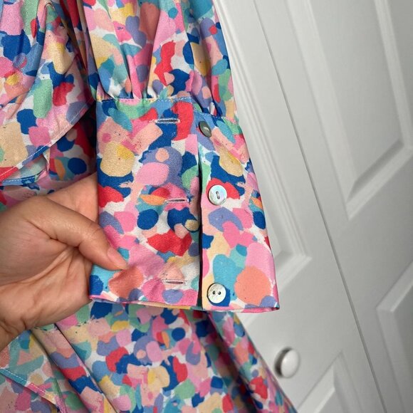 Paloma Blue Bronte Rainbow Printed Crepe Midi Dress Women's Size Small S - Picture 9 of 12